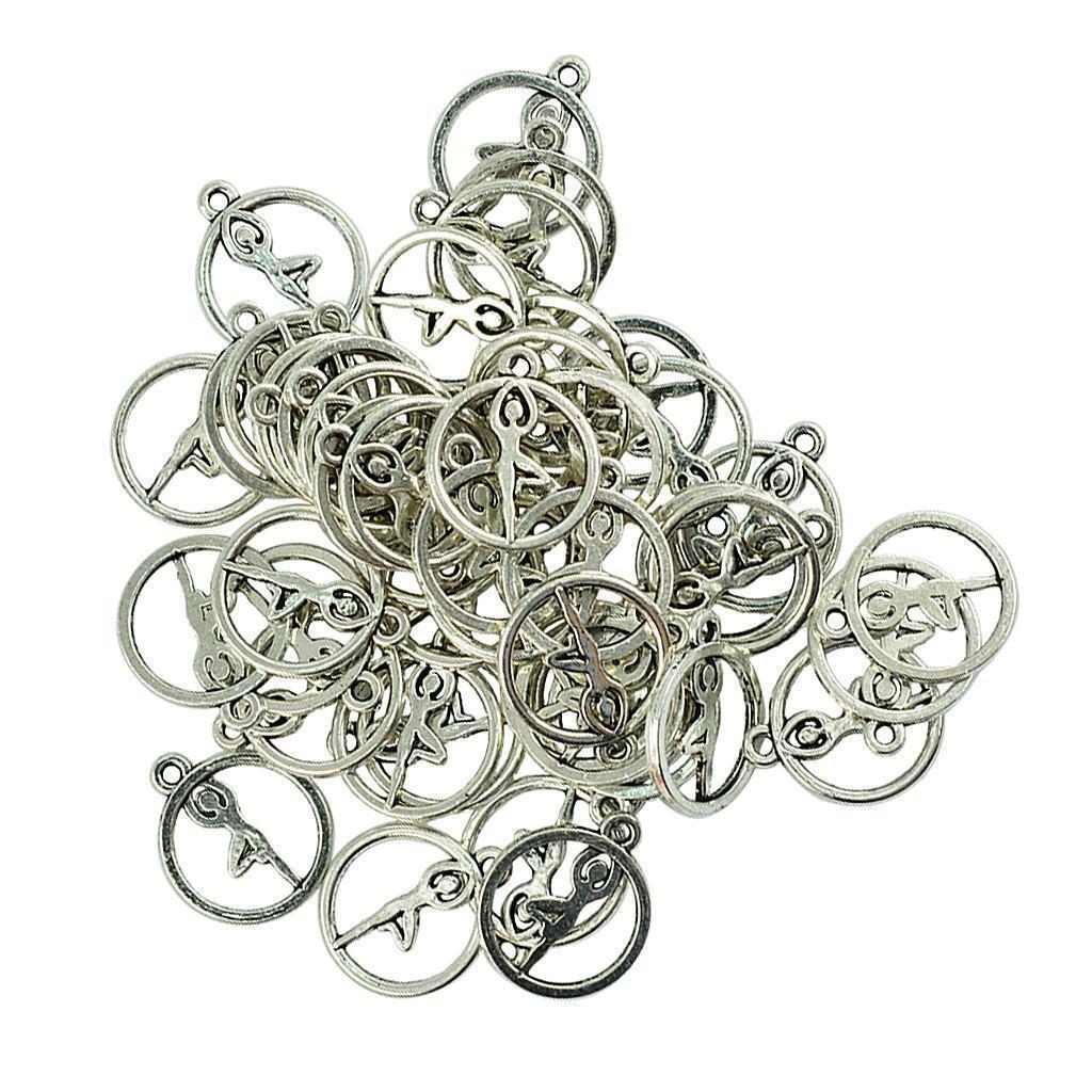 50 Pieces Round Hollow Out Yoga Pose Pendants DIY Necklace Jewelry Findings