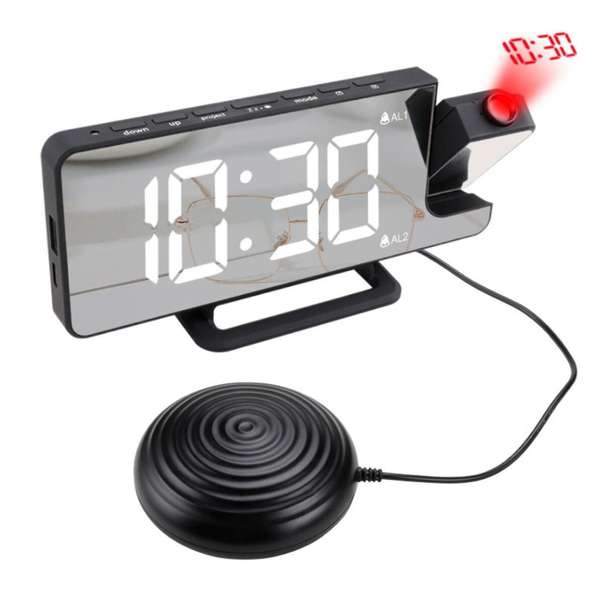 Loud  Clock Vibrating Night Light Mirror  Snooze for Deaf