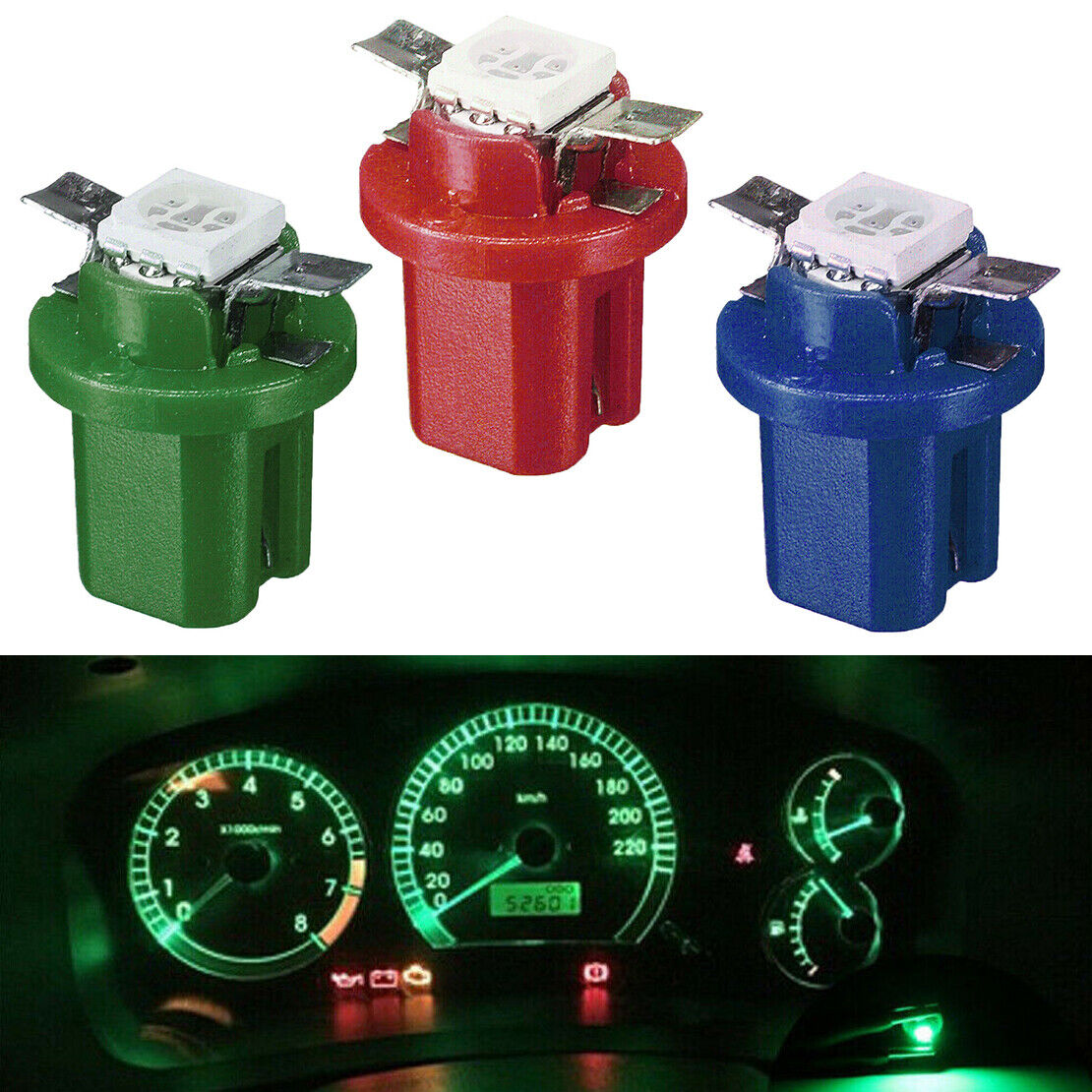 10Pcs T5 B8.5D 5050 SMD Car LED Dashboard Gauge Instrument Light Bulbs 12V