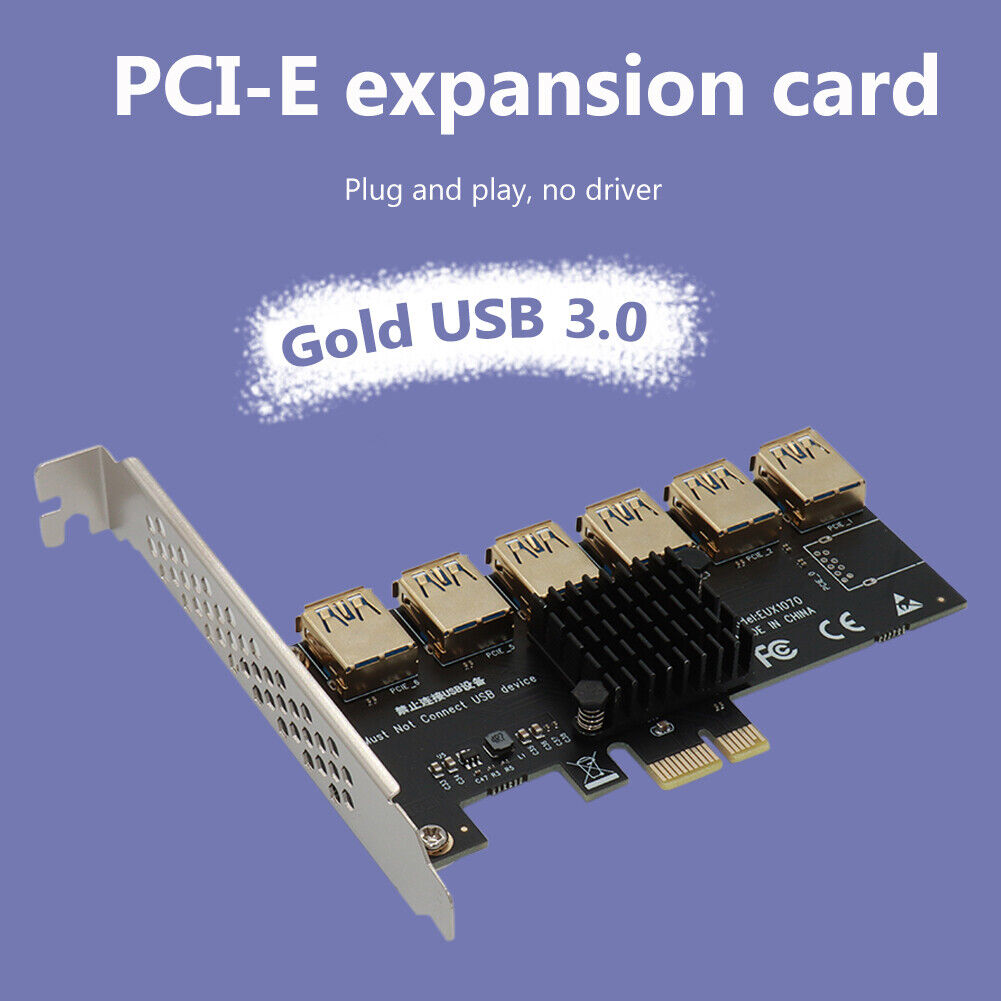PCI-E Riser Card 1 to 6 USB 3.0 Multiplier Hub BTC Mining Expansion Card