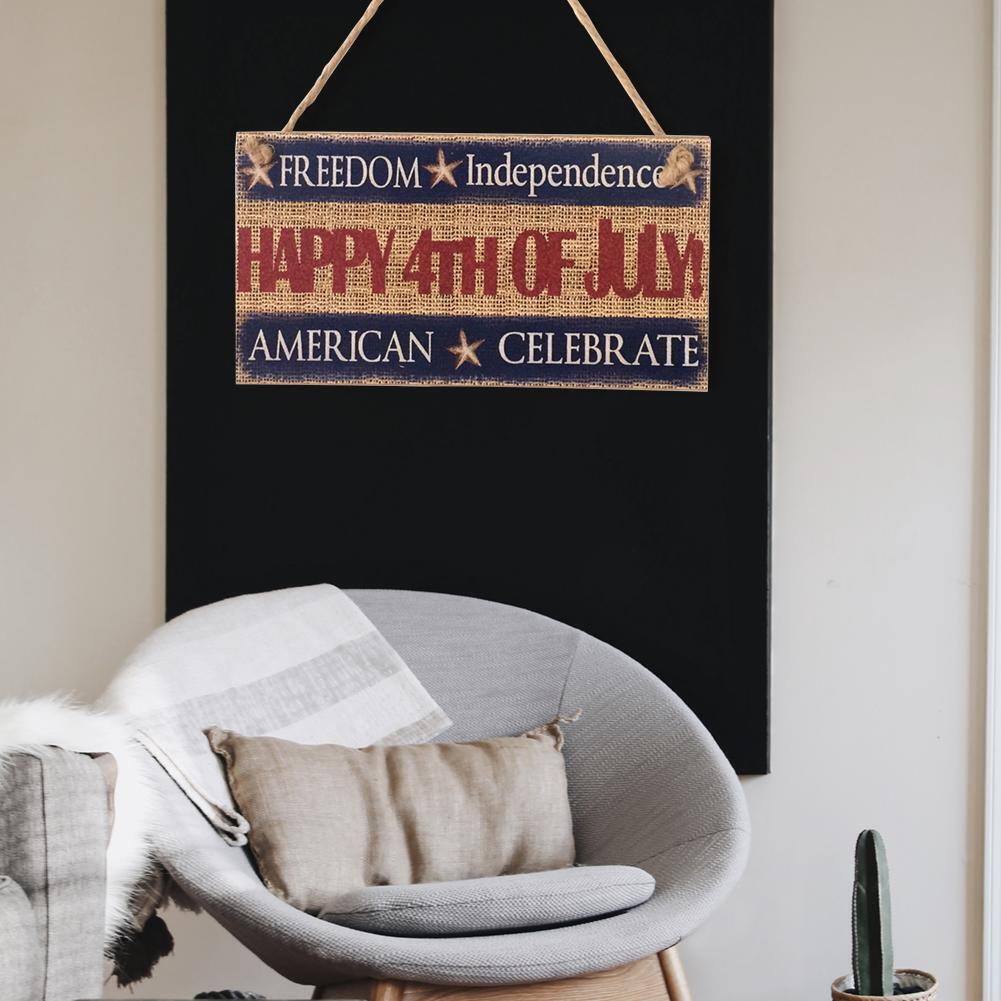 Wooden Independence Day Hanging Board Rectangle Craft Home DIY Decor Gift