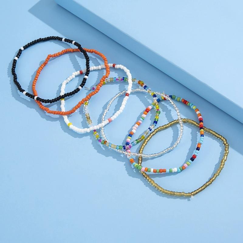 Boho Rice Bead Color Anklet Wedding Anklet Elastic Beach Foot Chain Jewelry