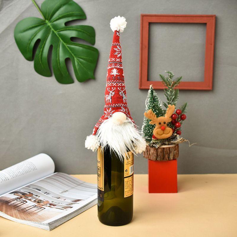 Christmas Gnome Champagne Red Wine Bottle Topper Cover Swedish Tomte Decoration