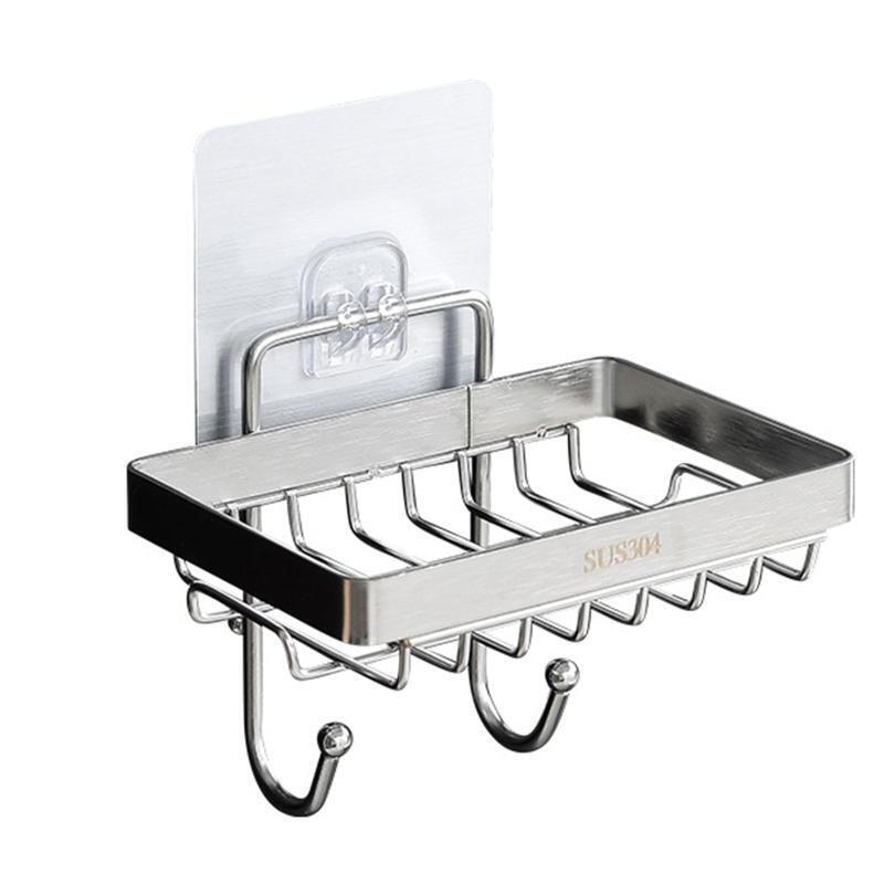 Punch-free Drain Soap Box Stainless Steel Soap Rack Dishcloth Storage Box