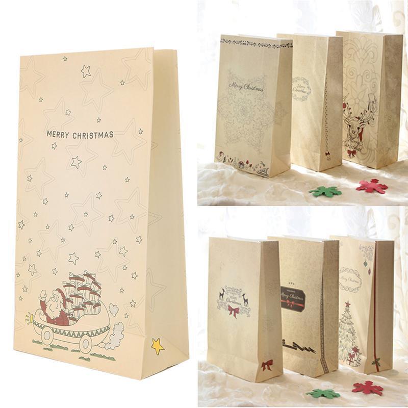 8 Pcs Kraft Paper Christmas Gift Cookie Biscuits Snack Bag Party Bowknot Wedding