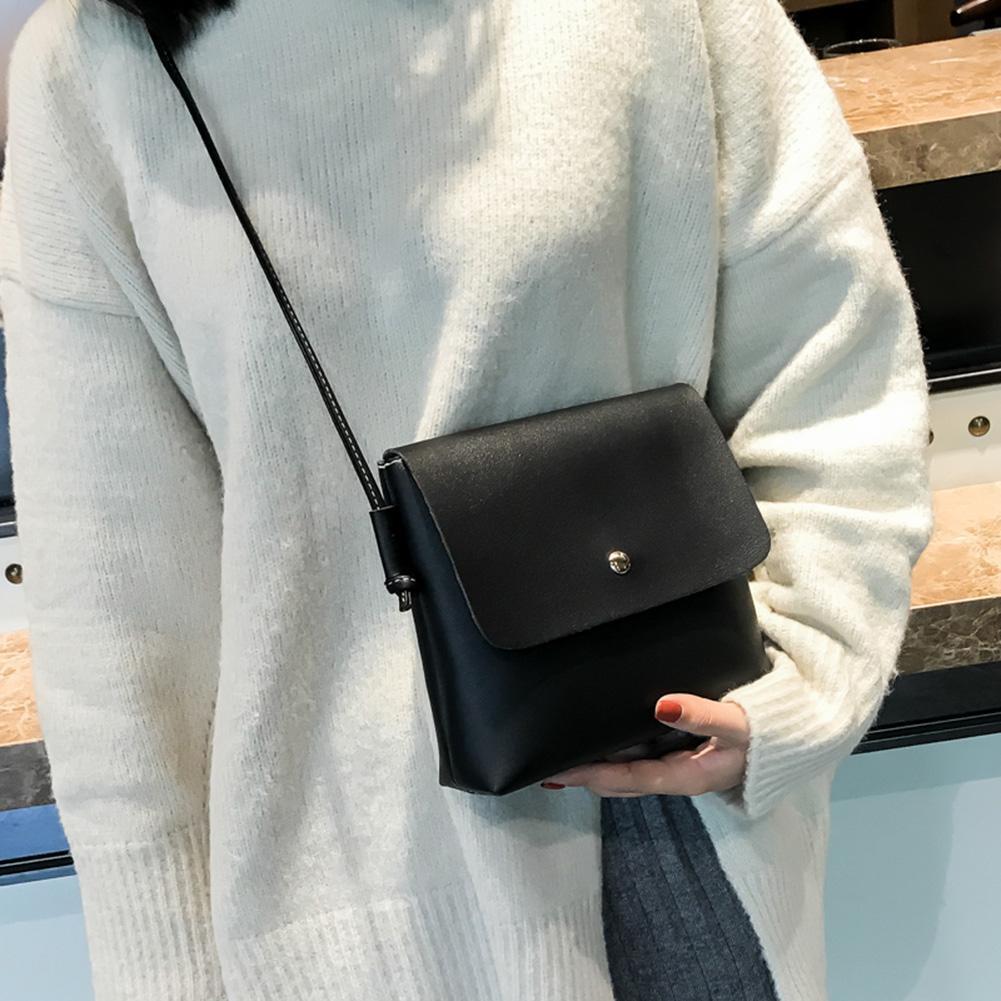 Simple Women PU Crossbody Handbags Pure Ladies Small Messenger Bag(Black)