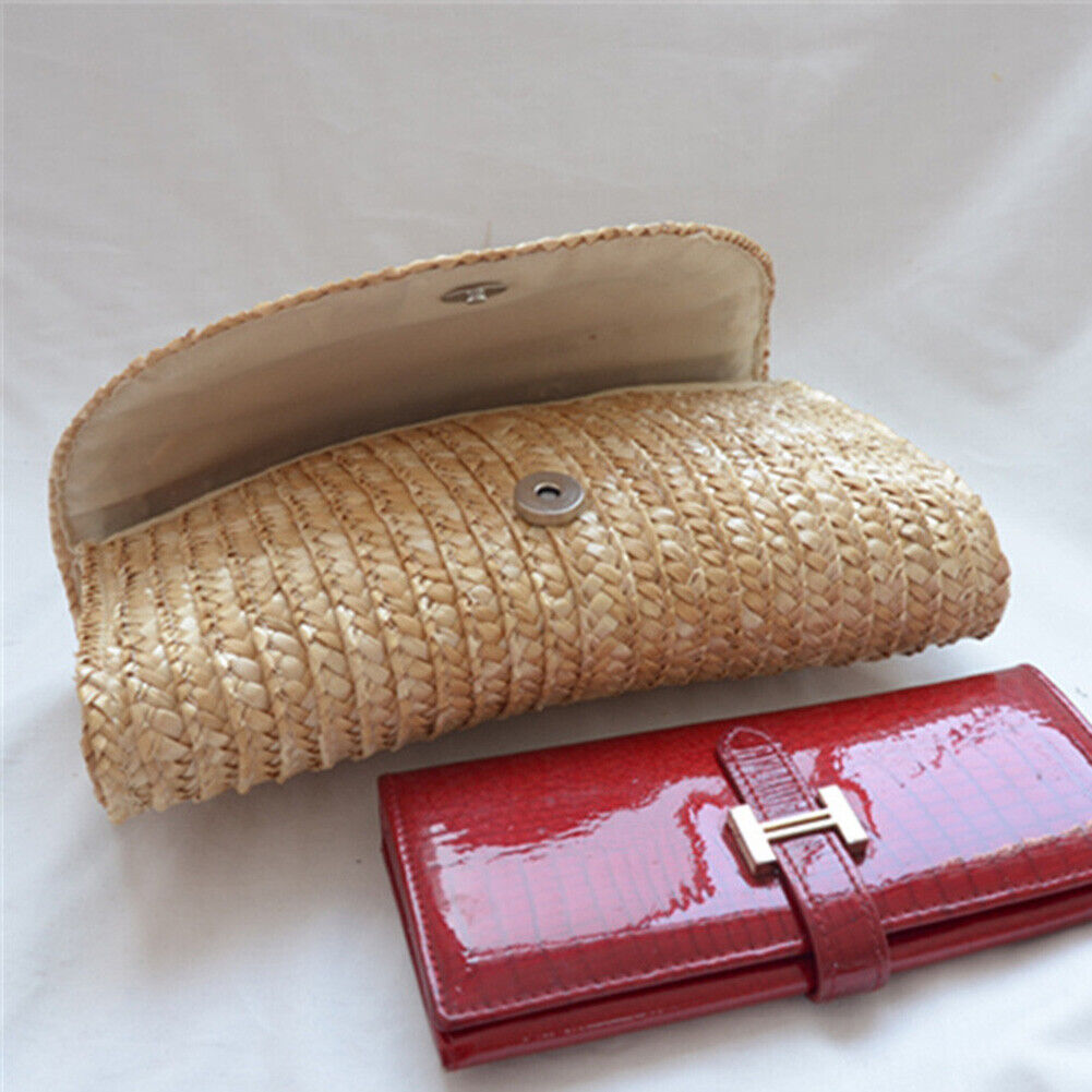 Women Wheat Straw Woven Clutch Bag Handmade Beach Travel Envelope Handbags
