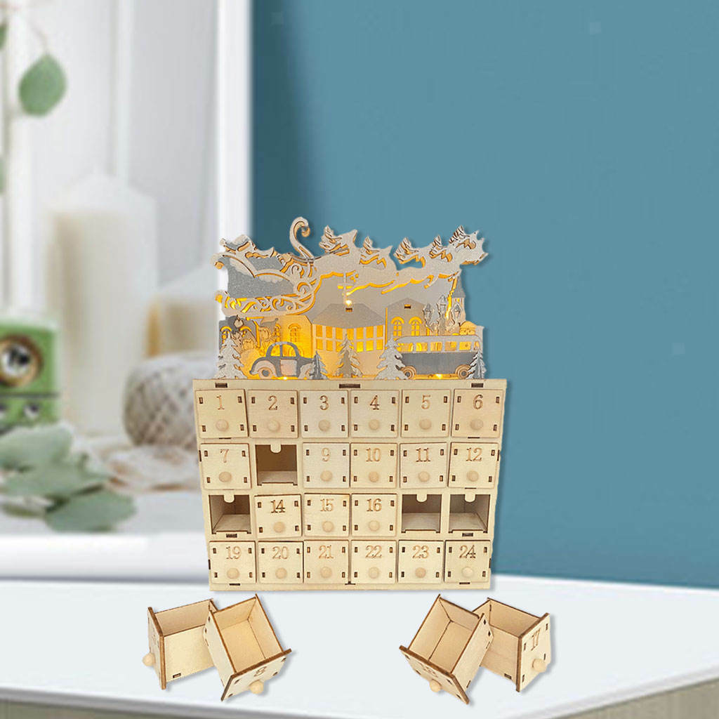 Traditional Christmas Wooden Advent Calendar with  Gifts