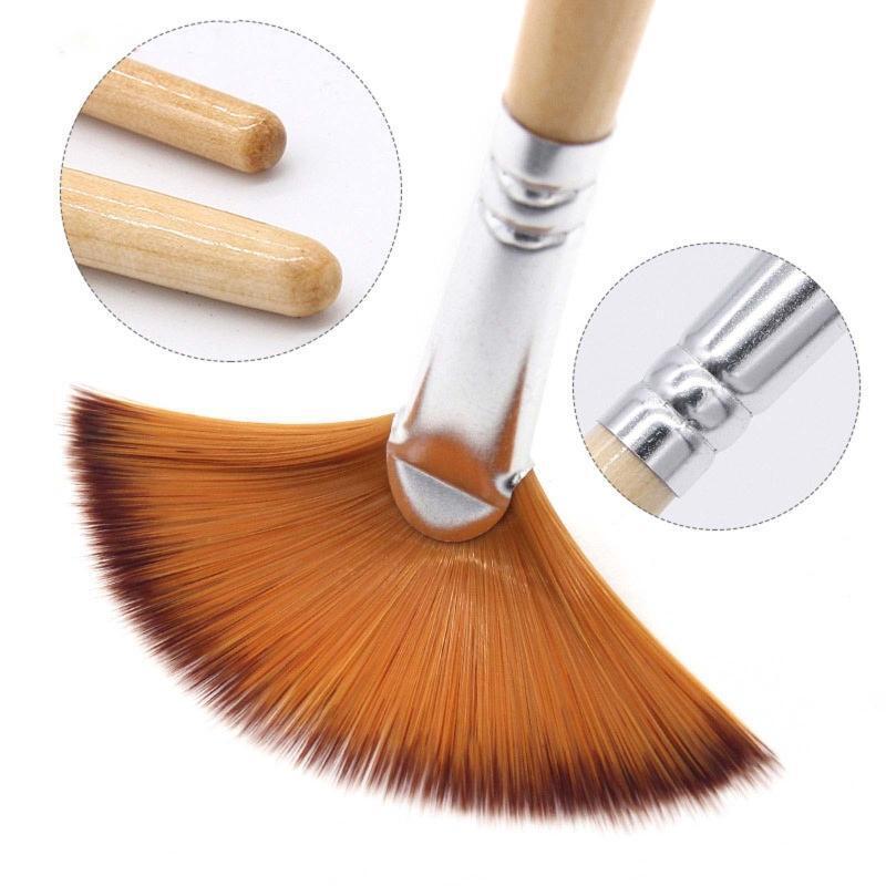 Artist Fan Paintbrushes Wood Rod Brush Painting Drawing Supplies for Child 5 Kit