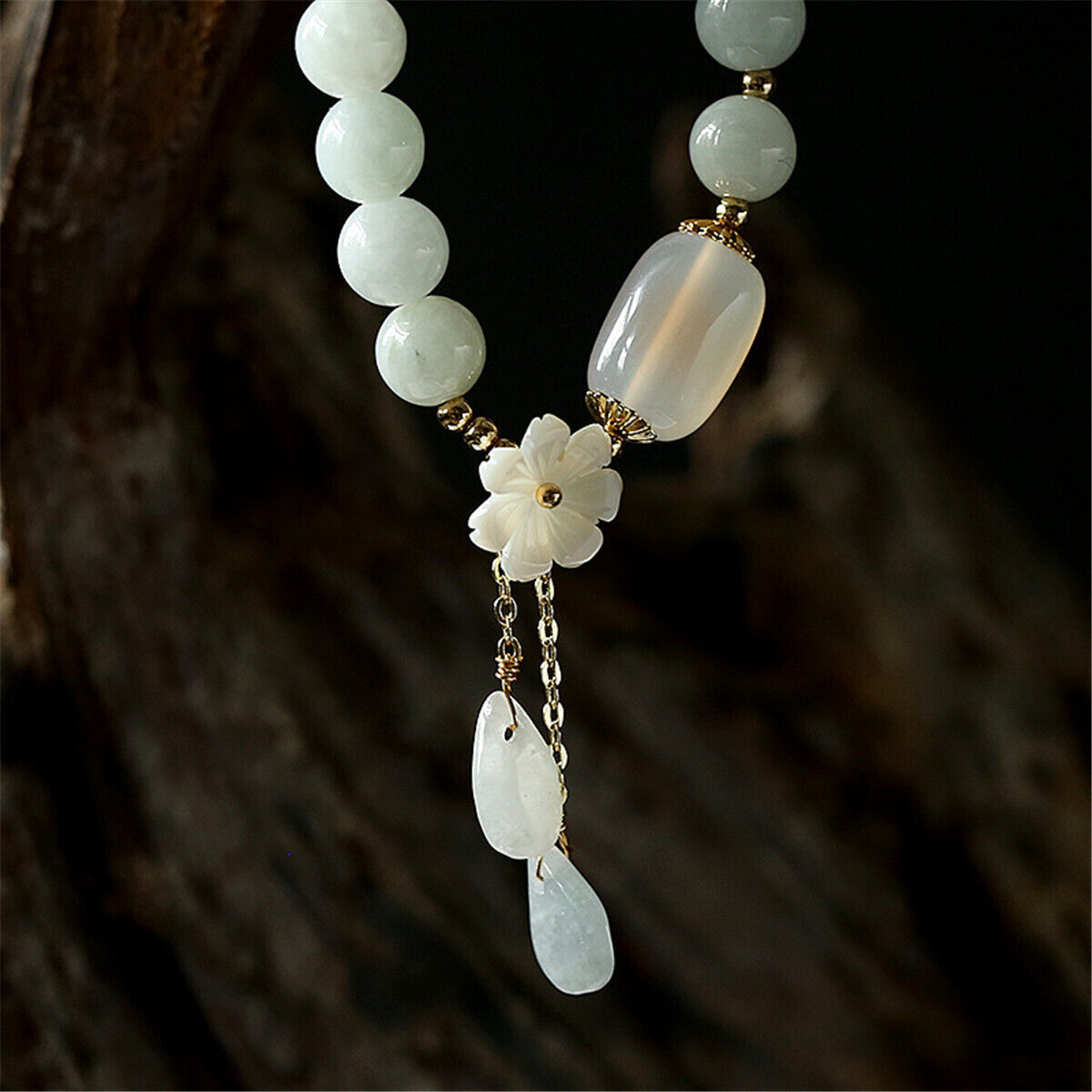 Natural Jade Agate Beads Water Drop Shell Flower Bracelet Bangle Women Jewelry