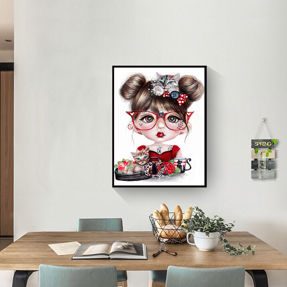 Rhinestone Full Round Drill Kit 5D Girl with Glasses DIY Diamond Painting