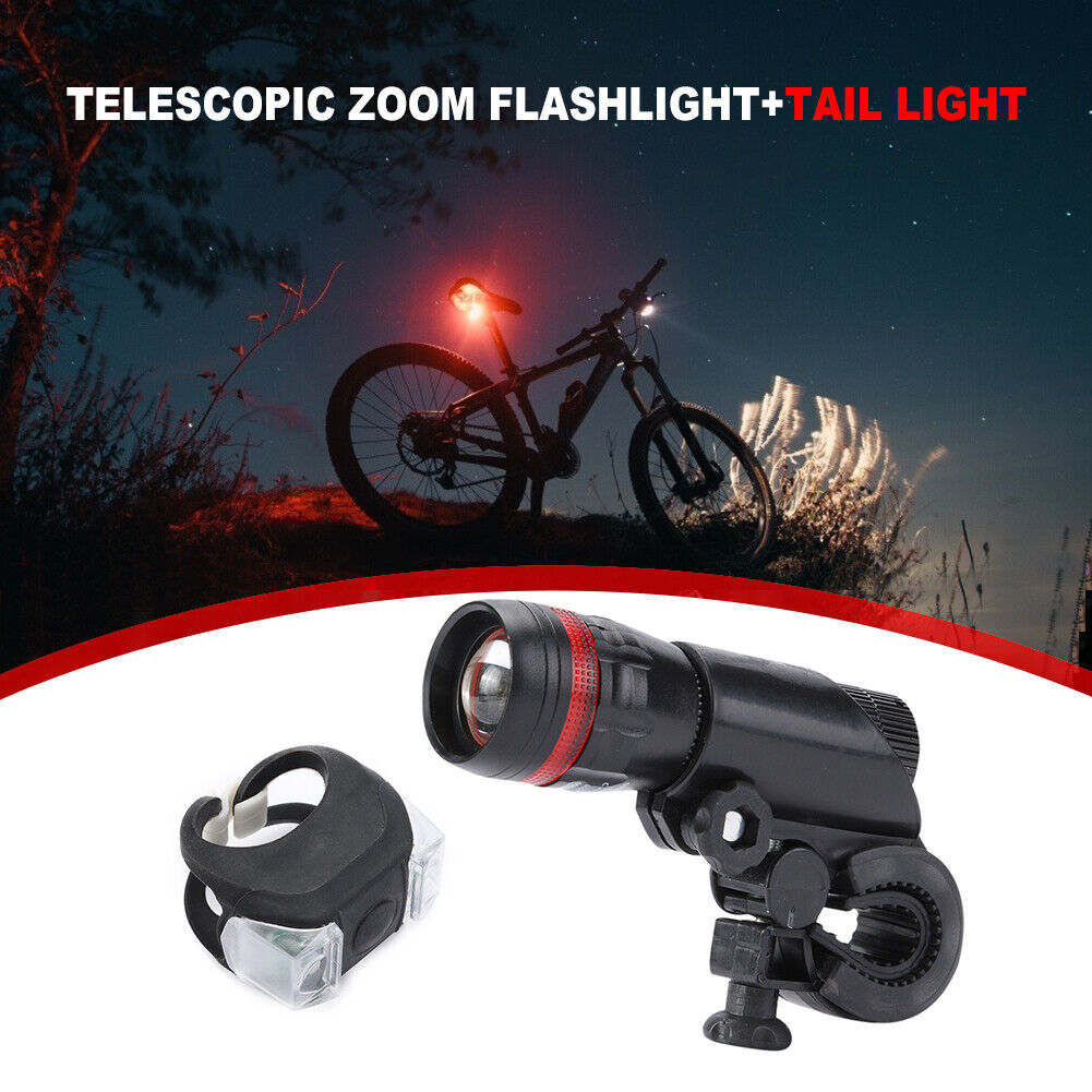 2pcs Zoom 3W LED MTB Bike Warning Flashlight Waterproof Taillight Headlight