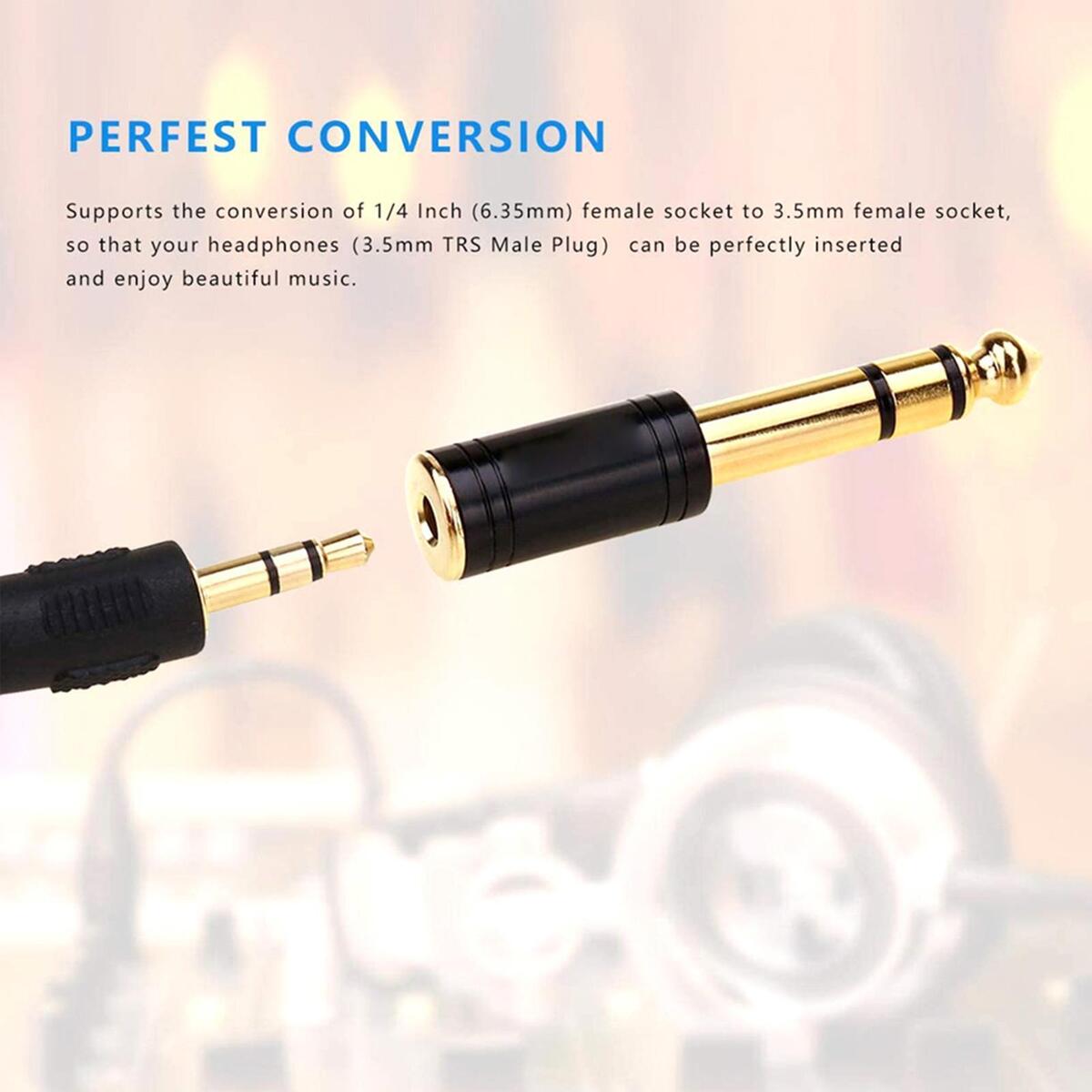 Headphone Adapter Stereo 6.35mm Male 1/4 inch to 3.5mm Female 1/8 inch