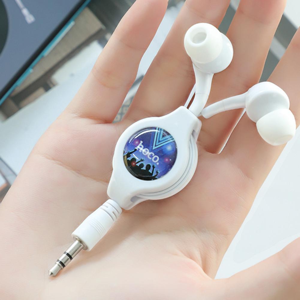 HOCO M68 Retractable Wired Earbuds 3.5mm In Ear Earphones NO Mic (White)