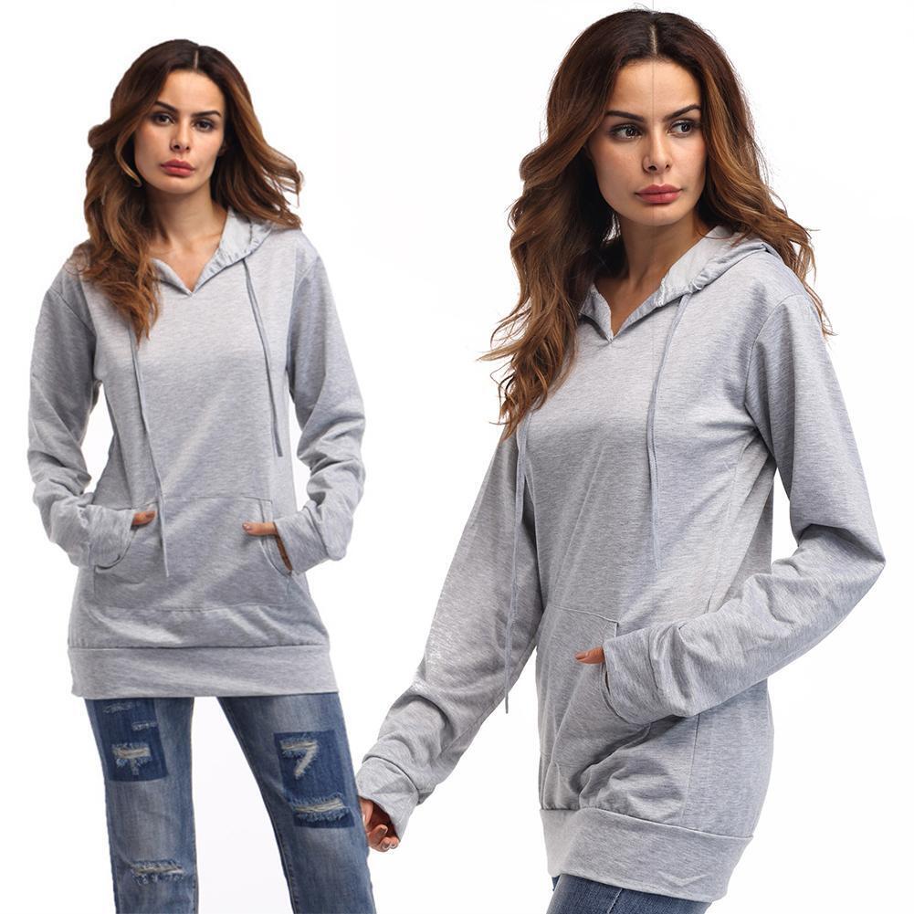 Cotton Pure Color Loose Hoody Female Pullover Long Sleeve Women Hoodie (XL)