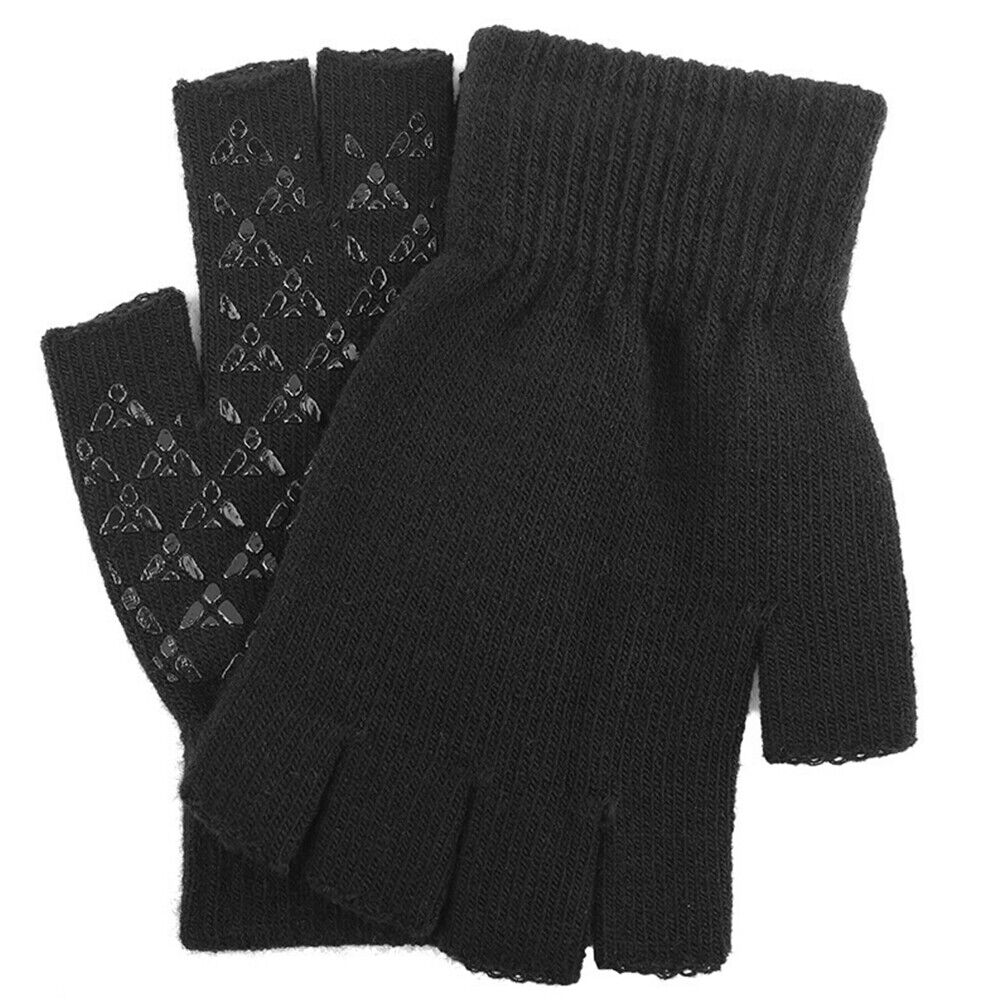 Cycling Anti-slip Half Finger Gloves Winter Warm Fingerless Mittens (Black)