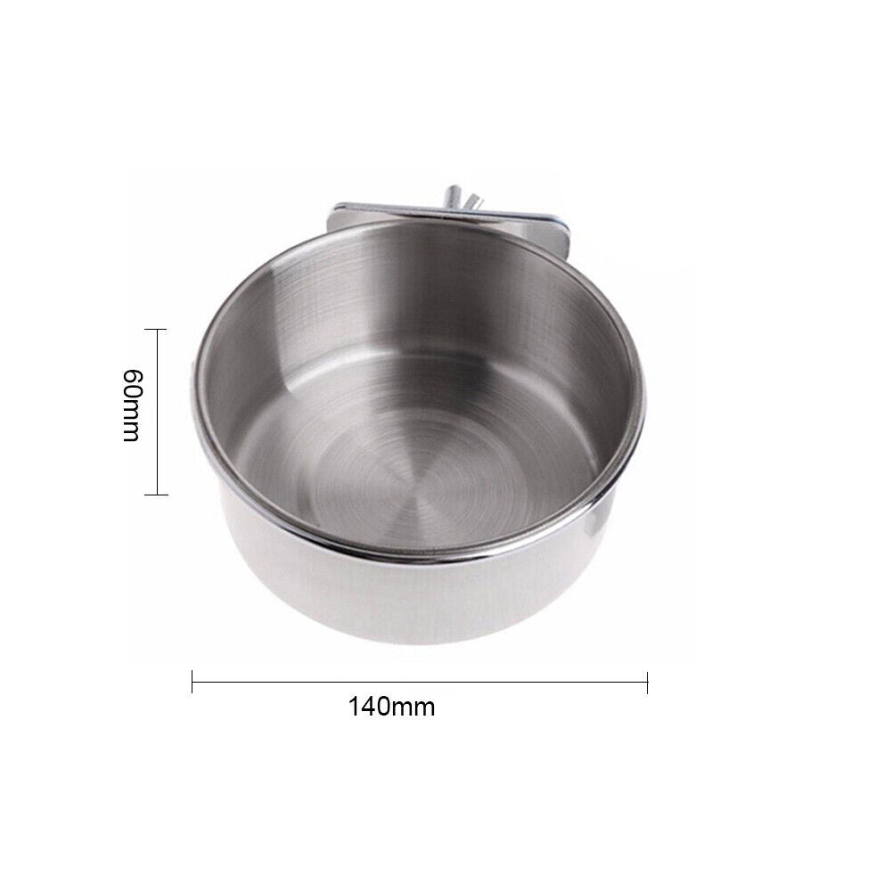 Stainless Steel Pet Bowl Hanging Stationary Drinking Water Food Feeder (L)