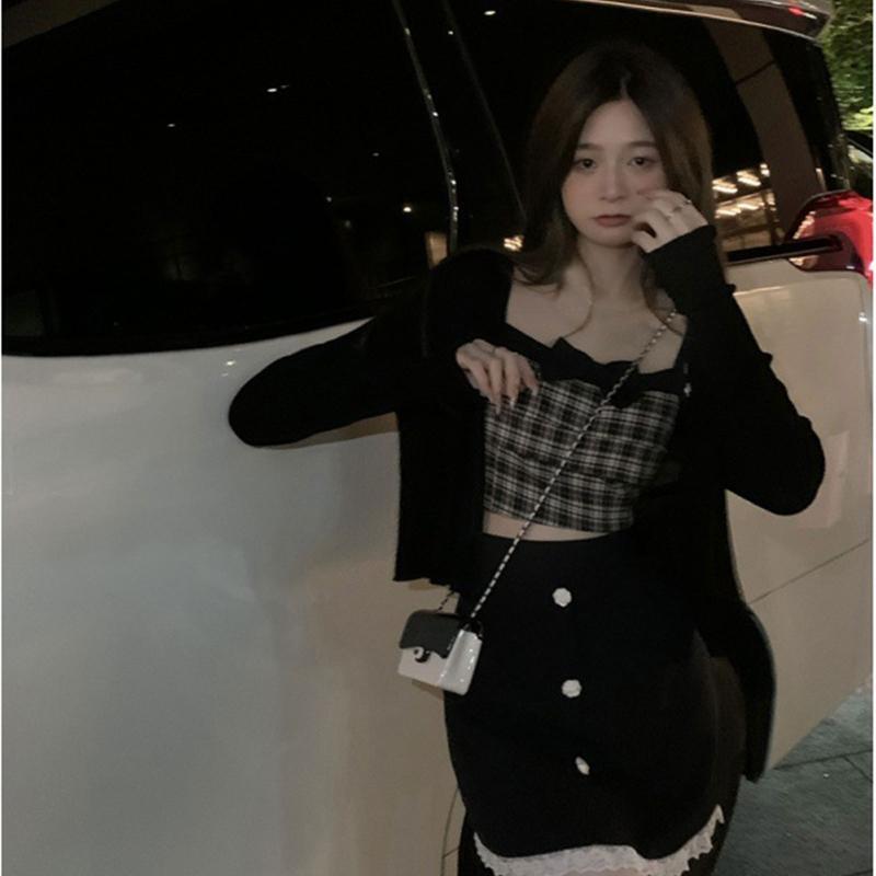 Women Spaghetti Strap Camisole Square Neck Plaid Print Bowknot Crop Top Vest
