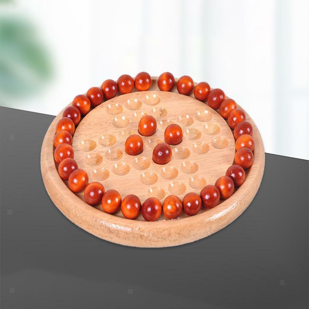 Wooden Solitaire Board  with 33 Chess Pieces Brain Teaser Activity