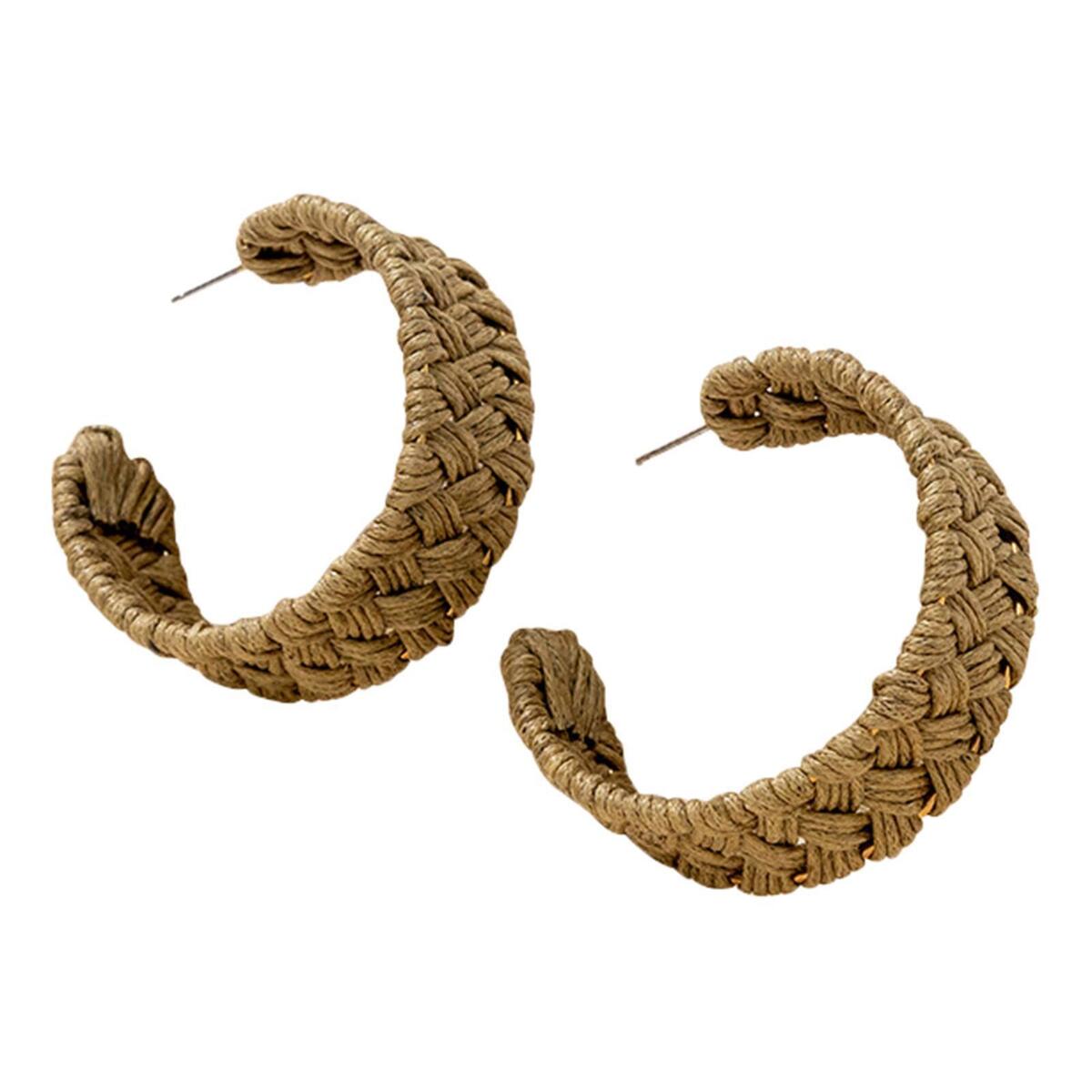 C Shaped Rattan Earrings Weave Hypoallergenic Statement Geometric for