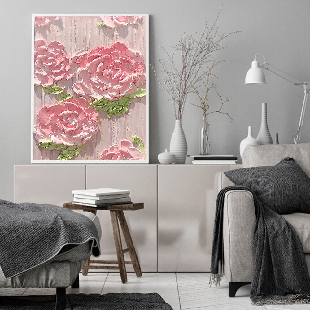 Pink Flowers Oil Painting By Numbers Kit DIY Frameless Picture On Canvas