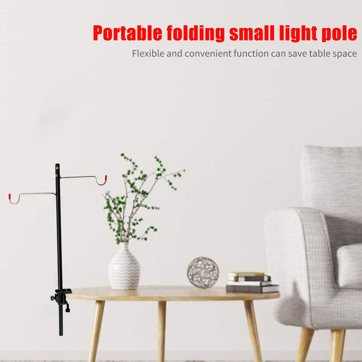 Folding Lantern Post Pole - Collapsible Hanging Light Stand Holder Hook
