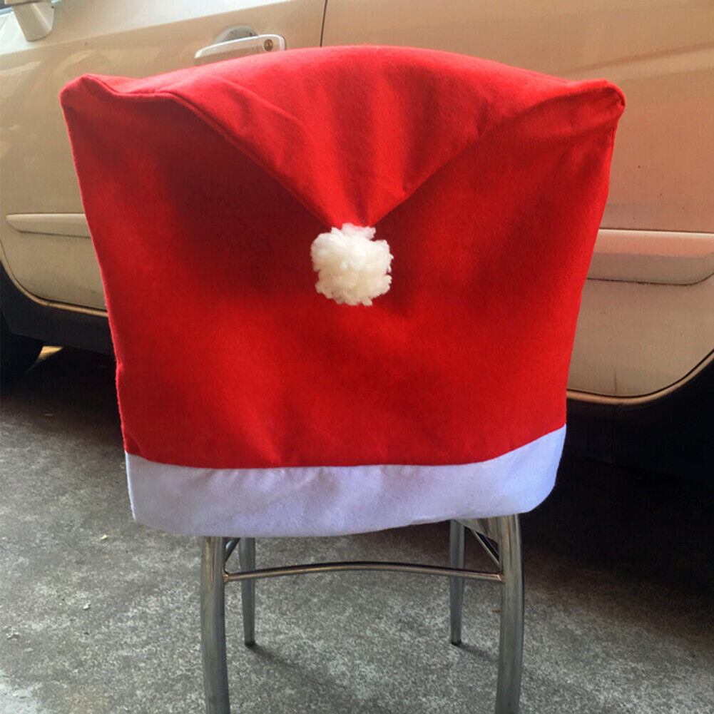 Xmas Santa Hat Chair Back Cover Home Party Dinner Table Art Decorative Case