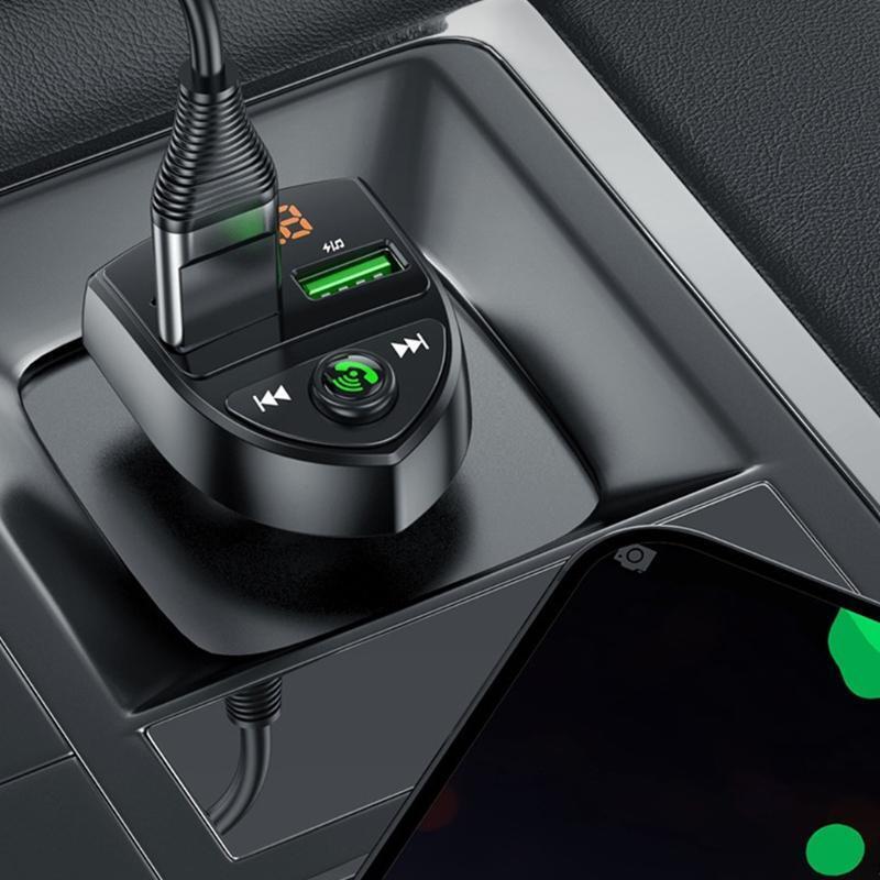 TYPE-C 5V Car Mp3 Player FM Transmitter Dual Digital Display for 12-24V Cars
