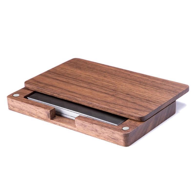 Stylish Wood Black Walnut Shell Business Card Holder Card Wallet Case Organizer