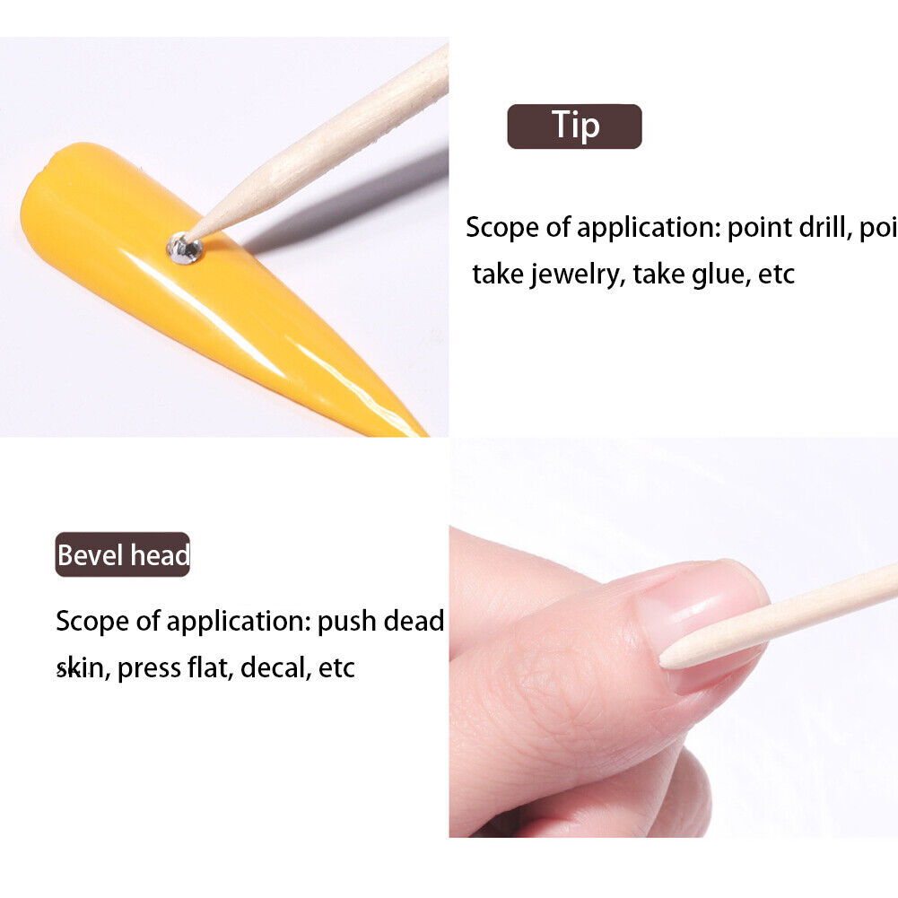 100pcs Double End Nail Art Wood Stick Cuticle Pusher Pedicure Manicure Tool
