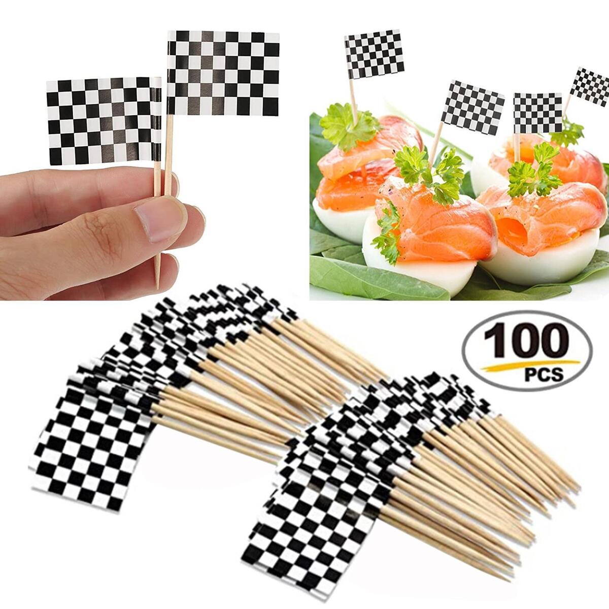 100x Hand Held Race Flag Race Car Flags Hand Waving for Party Decoration