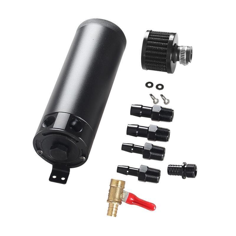 Racing Baffled Oil Catch Can with Drain Valve 2 Ports Tank with Breather Filter