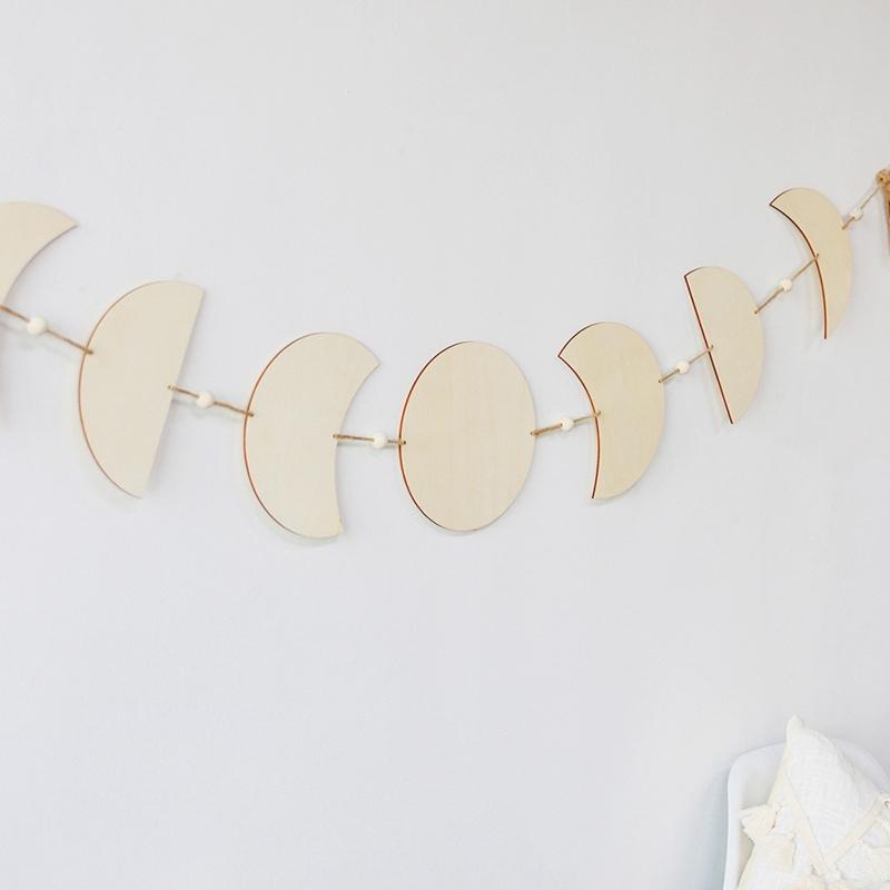 Boho Moon Star Wood Chip Pendant Bohemian Mural Decoration Tassel Bedroom Gift