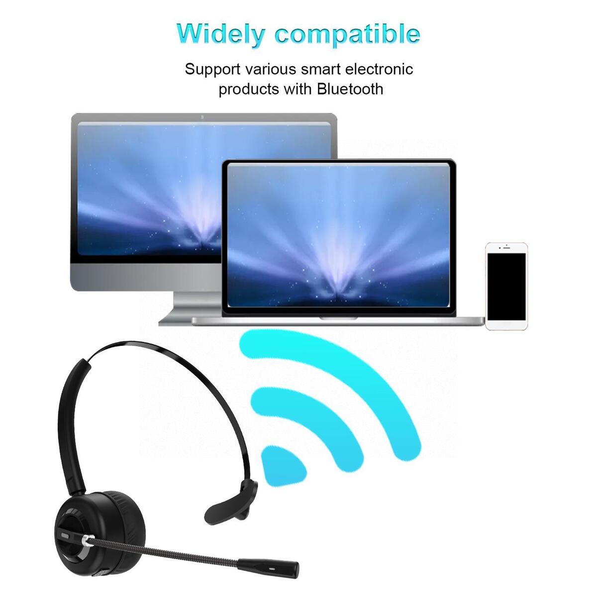 Bluetooth Headset with Charging Dock Earphone for Phone Office Call Center