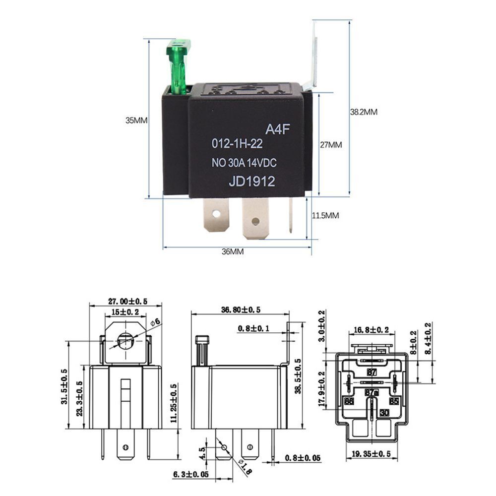Car Fuse Relay Automotive Electrical Relays with 14AWG Wires 12V 5-Pin 30A SPST