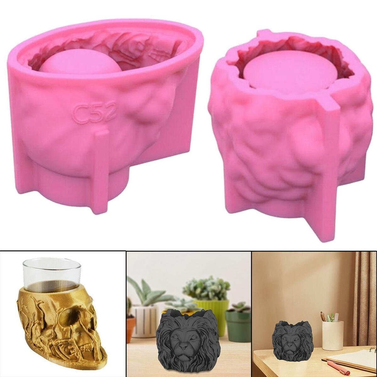 2Pcs Skeleton and Lion Head Shape Silicone Mold Succulent Planter Molds Soap