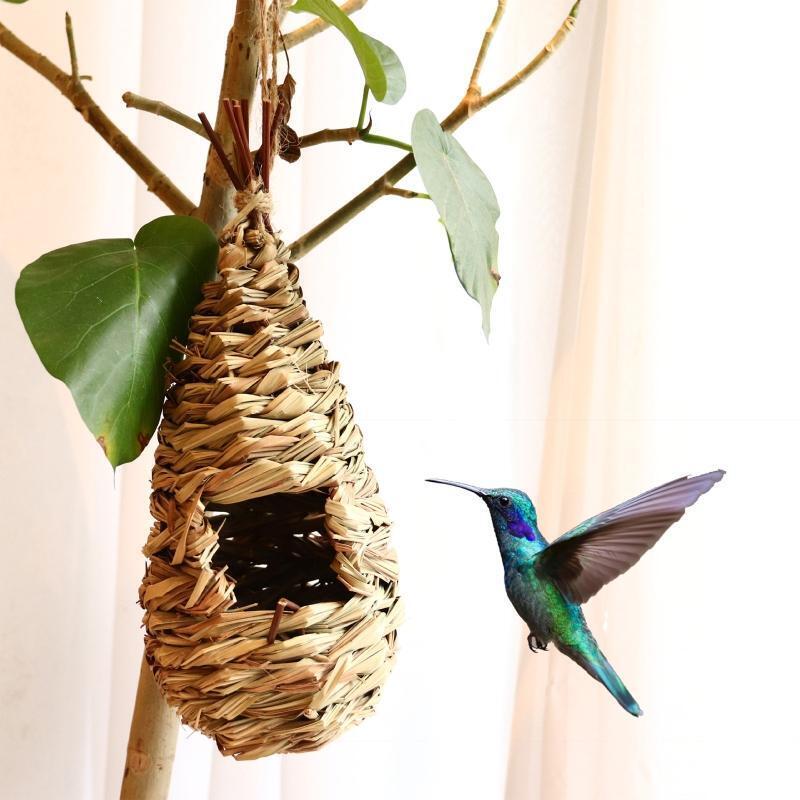 Hummingbird Nest Grass Bird Hut Hand Woven Outside Hanging Roosting House