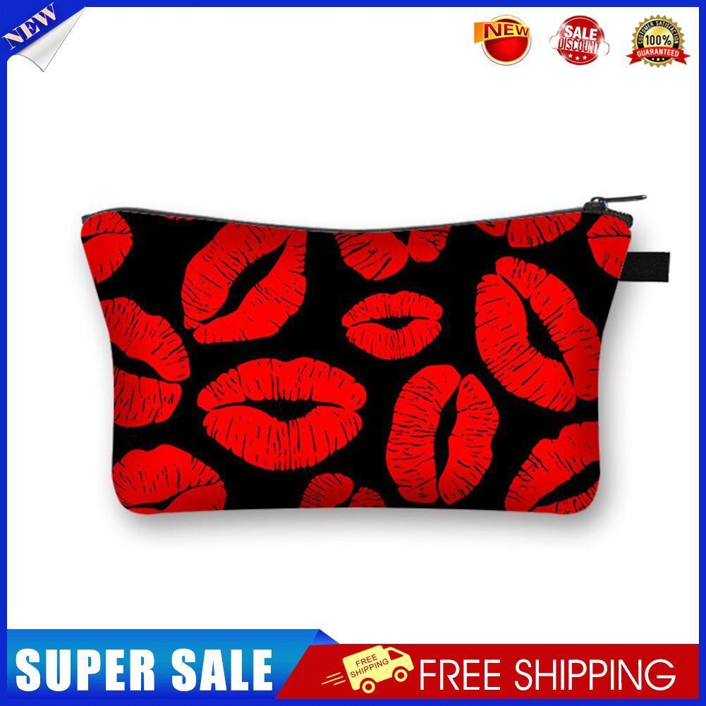 Red lips Printed Hand Hold Travel Storage Cosmetic Bag Toiletry Bag