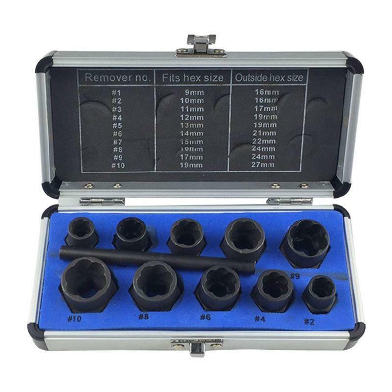 11Pcs Damaged Bolt Nut Screw Remover Extractor Nut Removal Socket Set Kit With