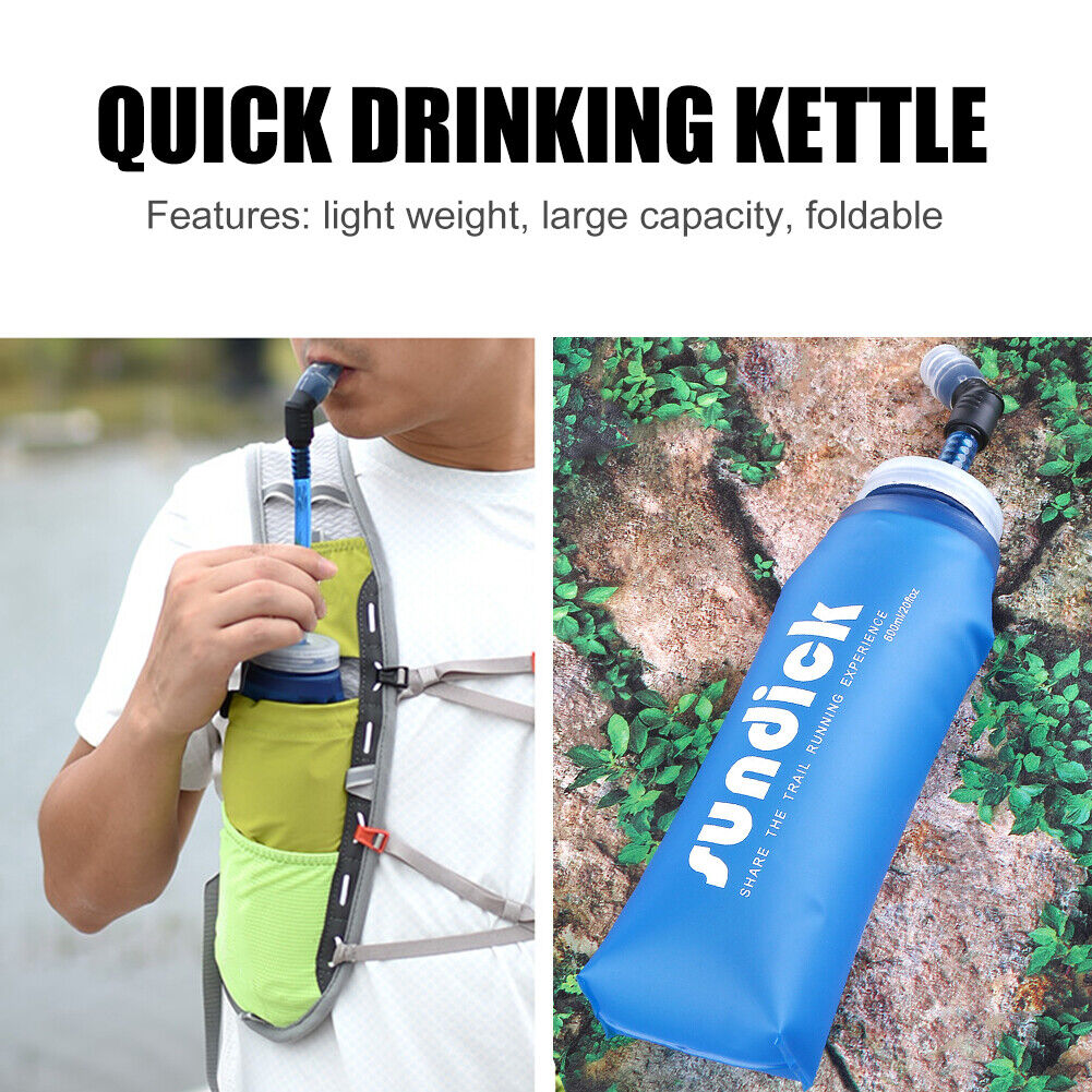 600ml Soft Flask Folding Collapsible Water Bottle for Running Hydration Bag