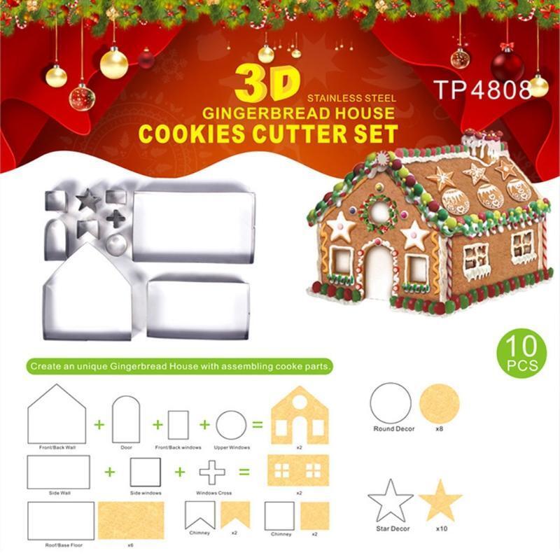 10-Piece Gingerbread House Cookie Cutter Kit Chocolate Little House Biscuit Mold