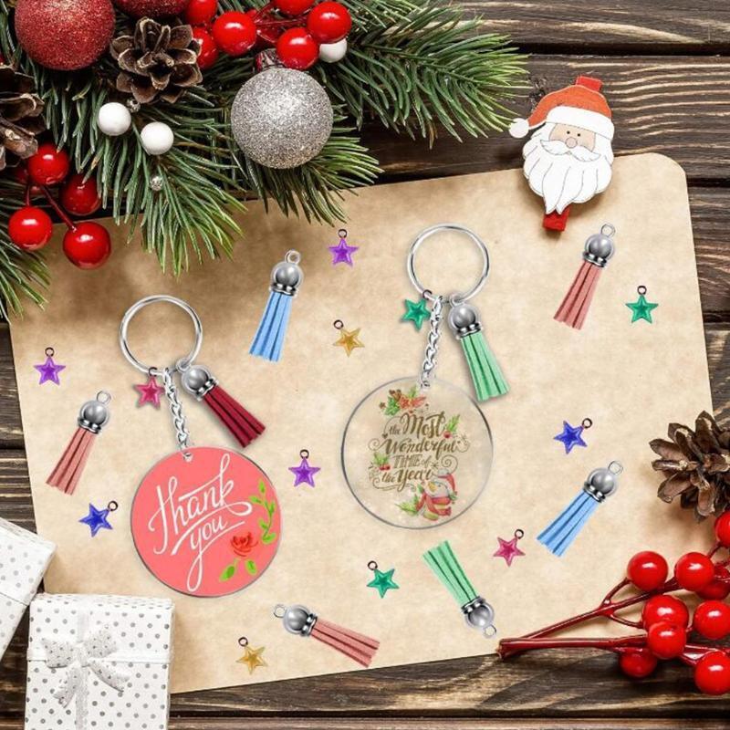 Round Acrylic Keychain Blanks With Key Chain Rings Star Pendants Tassel Pendant