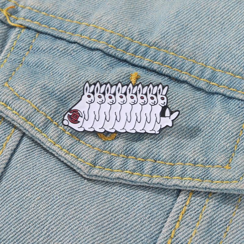 Cute Enamel Pin Backpack Cool Lapel Hat Pin Jacket Funny White Bunny Brooches