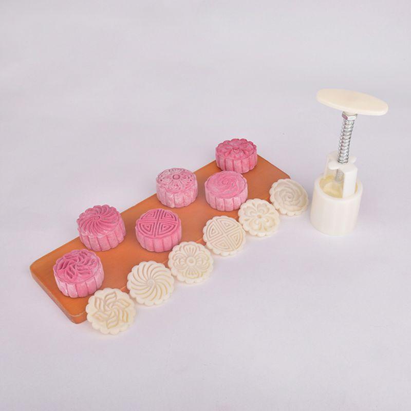 50g Mooncake Mold with 6pcs Flowers Stamps Hand Press Moon Cake Pastry Mould DIY