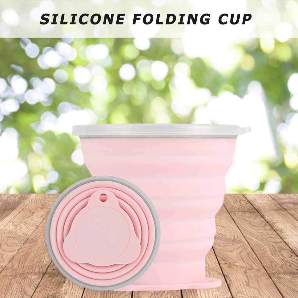 270mL Foldable Silicone Cup Outdoor Retractable Ultra-thin Water Mug (Pink)