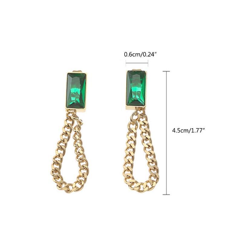 1 Pair Green Tassel Stainless Steel Earrings Temperament High Sense Earrings