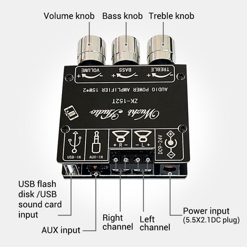 ZK-152T Bluetooth-Compatible Digital Amp Board Audio Stereo Board 2.0 Channel DC