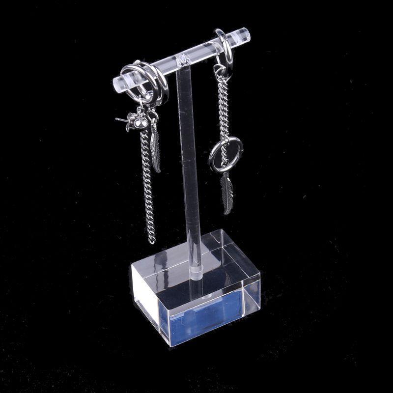 Earrings Jewelry Display T Bar Stand Holder Rack Organic Glass 2Pcs