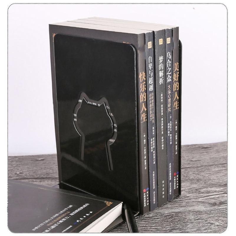 2Pcs Cat Metal Bookend Heavy Duty Magazines Organizer Holder Nonskid Book Stand