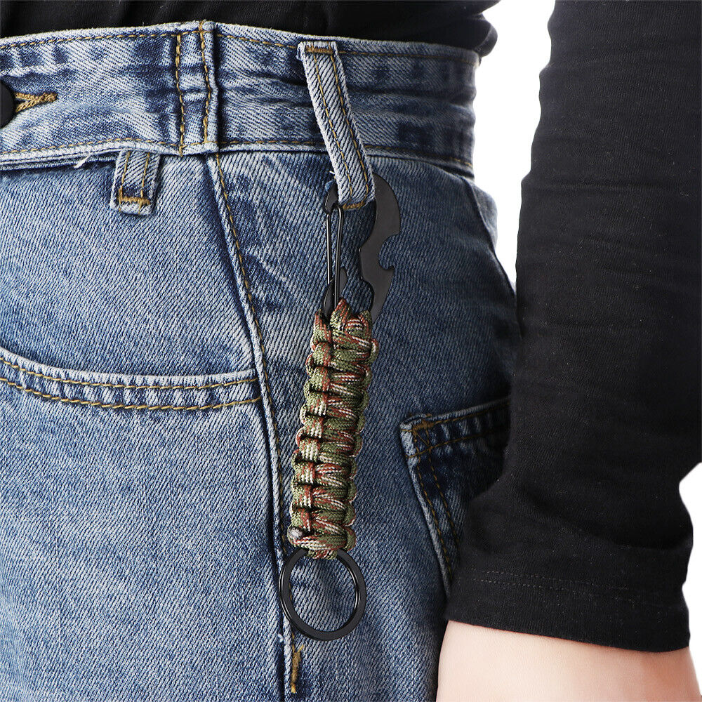 Camping Survival Kit Bottle Opener Rope Keychain Key Chain Ring Keyring